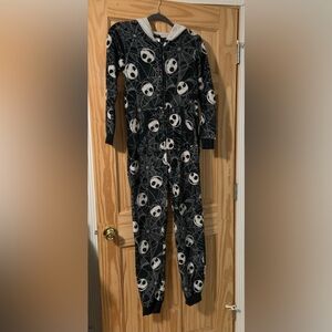 Disney Jack Skellington One Piece Hooded Sleeper Pajamas XS
